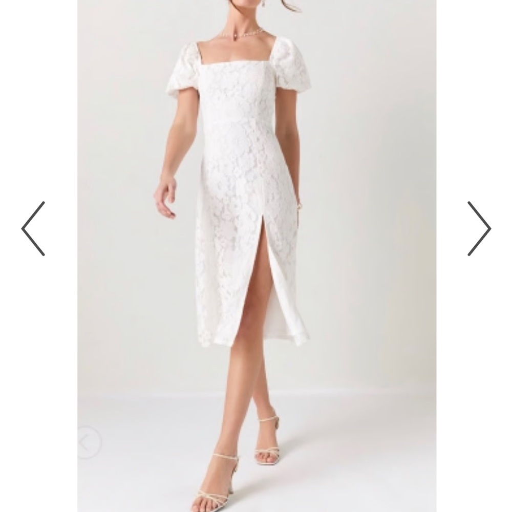 Chic Bridal White Lace Midi Dress